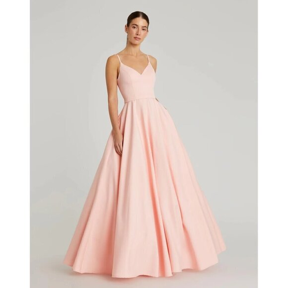 MAC DUGGAL V-Neck Sleeveless A-Line Fully Lined Ball Gown in Blush Size US 14 - Picture 1 of 9